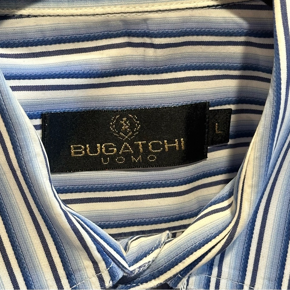 (EUC)Bugatti Men's Striped dress Shirt button down- Blue and White size LARGE